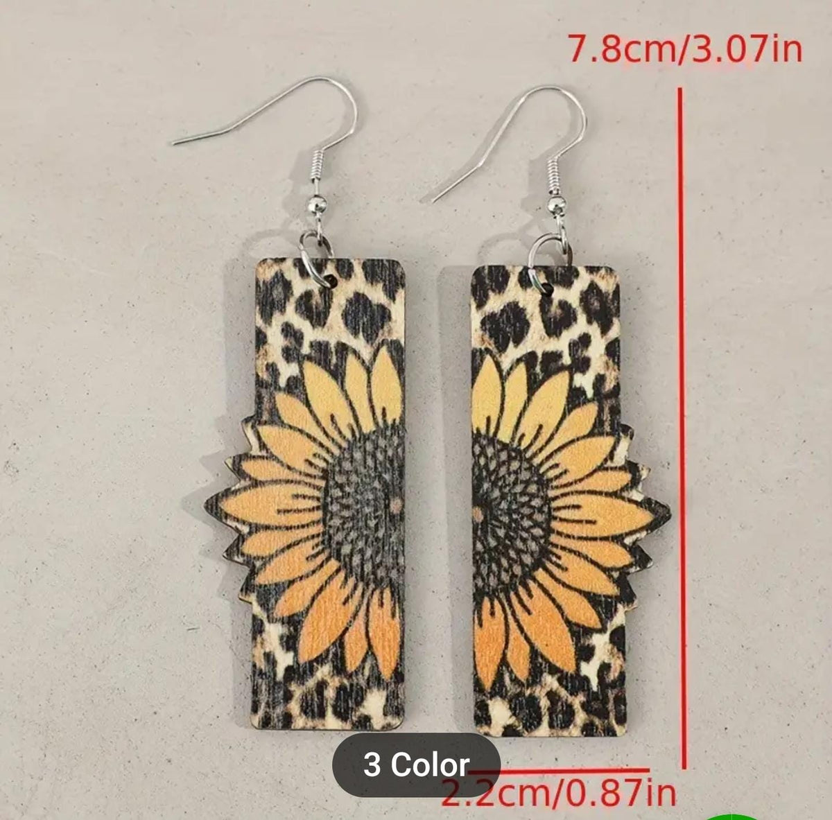 Leopard Sunflower Dangle Hand Painted Boho Wood Earrings in Germany