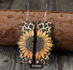 Leopard Sunflower Dangle Hand Painted Boho Wood Earrings in Germany