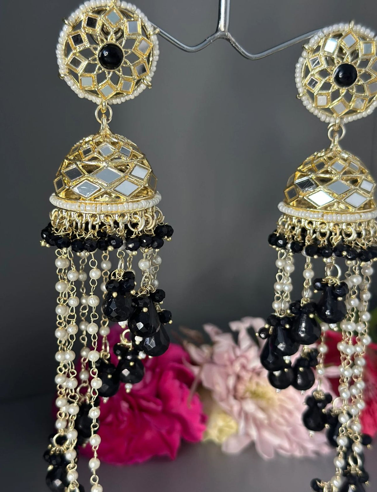 Premium Unique Mirror And Beads Jhumki Earrings in Germany