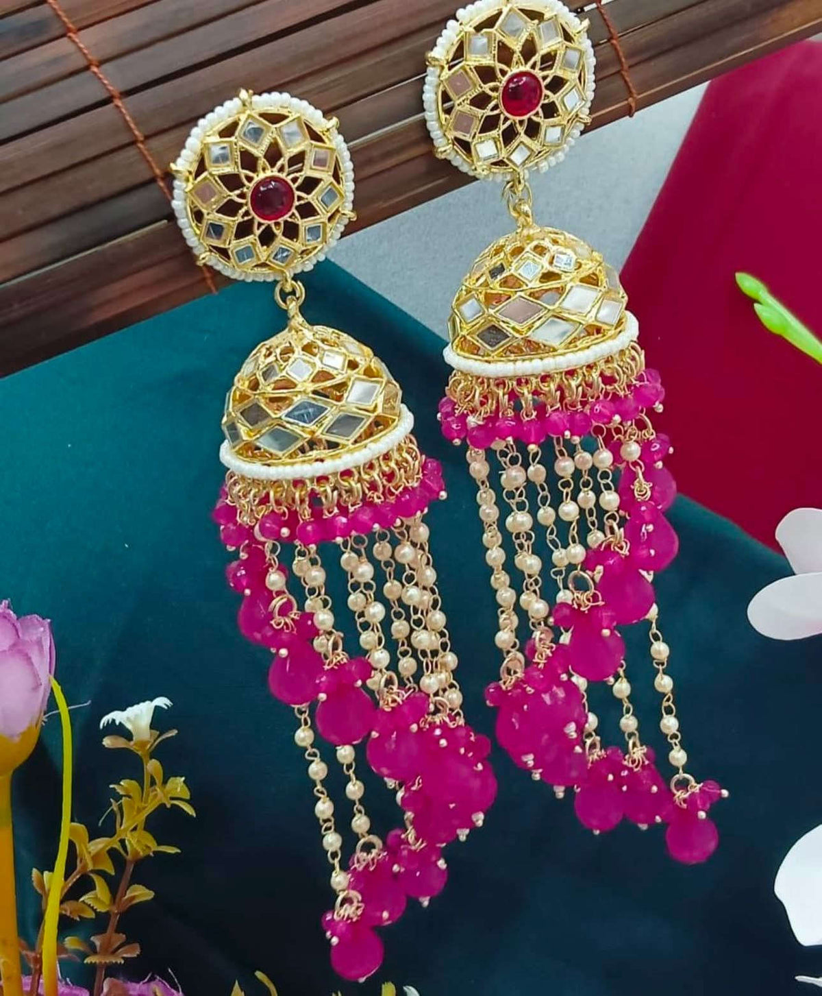 Premium Unique Mirror And Beads Jhumki Earrings in Germany Namma Markt