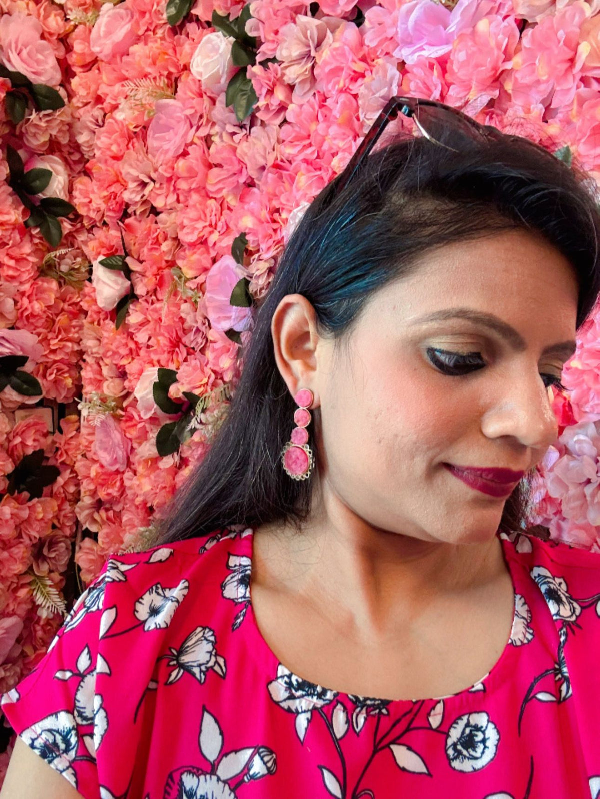 Contemporary Brass Handmade Elegant Pink Druzy Stone Dangle Earrings in Berlin