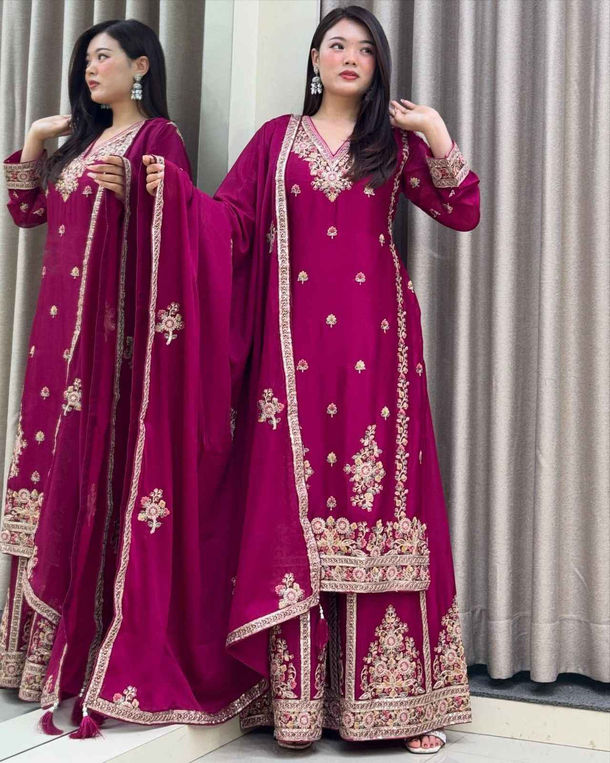 Pink Chinon Silk Embroidery Suit in Germany