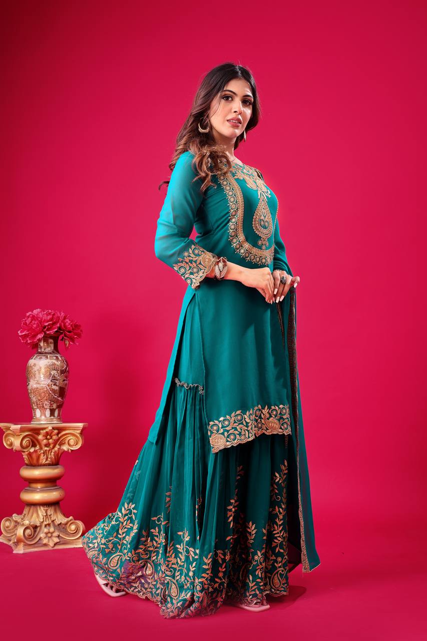 Faux Georgette With Heavy Embroidery Sequence Thread Work With Full Sleeve in Germany