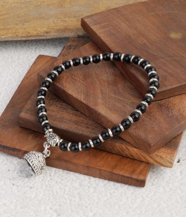 German silver Black Bead Silver Plated Designer Jhumki Charm Nazaria Bracelet  in Germany