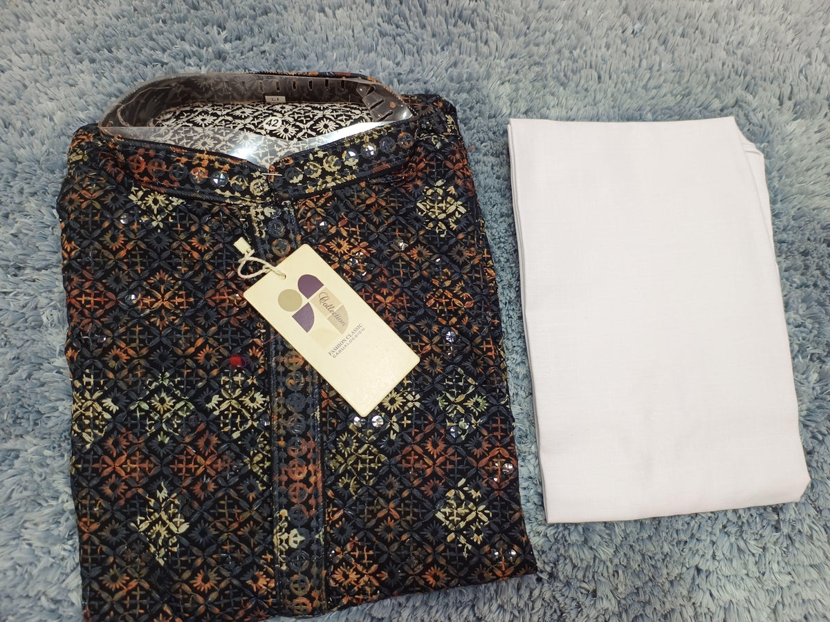 MENS CHIKENKARI HEAVY RAYON KURTA IN GERMANY