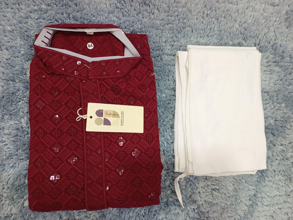 MENS CHIKENKARI HEAVY RAYON KURTA IN GERMANY