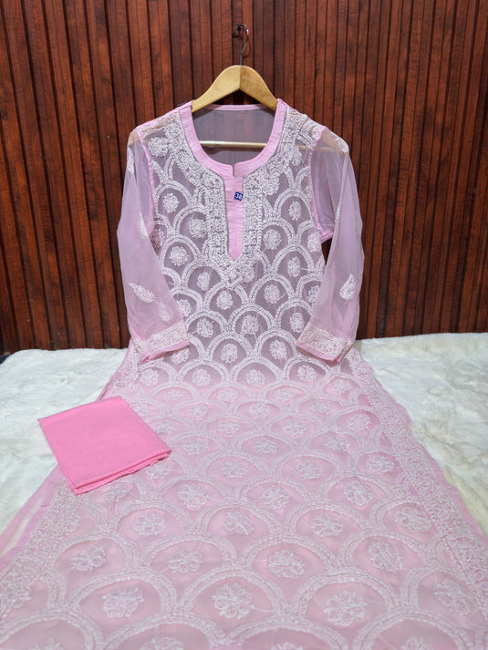 Ethnic Women's Georgette Chikankari Embroidery Straight Kurta in Berlin