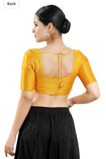 Women Navy Blue Solid Mulbury Silk Readymade Saree Blouse