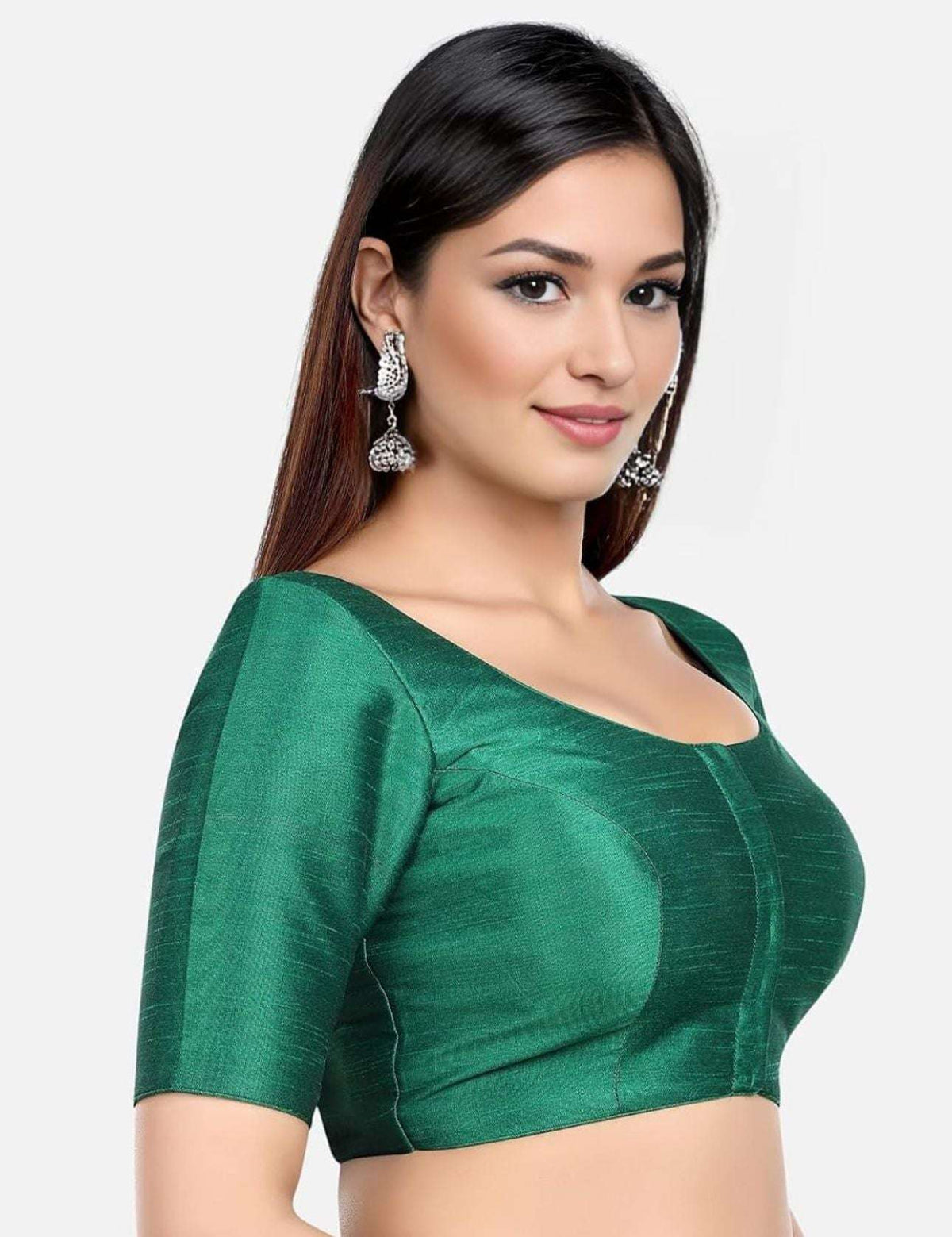 Women Navy Blue Solid Mulbury Silk Readymade Saree Blouse