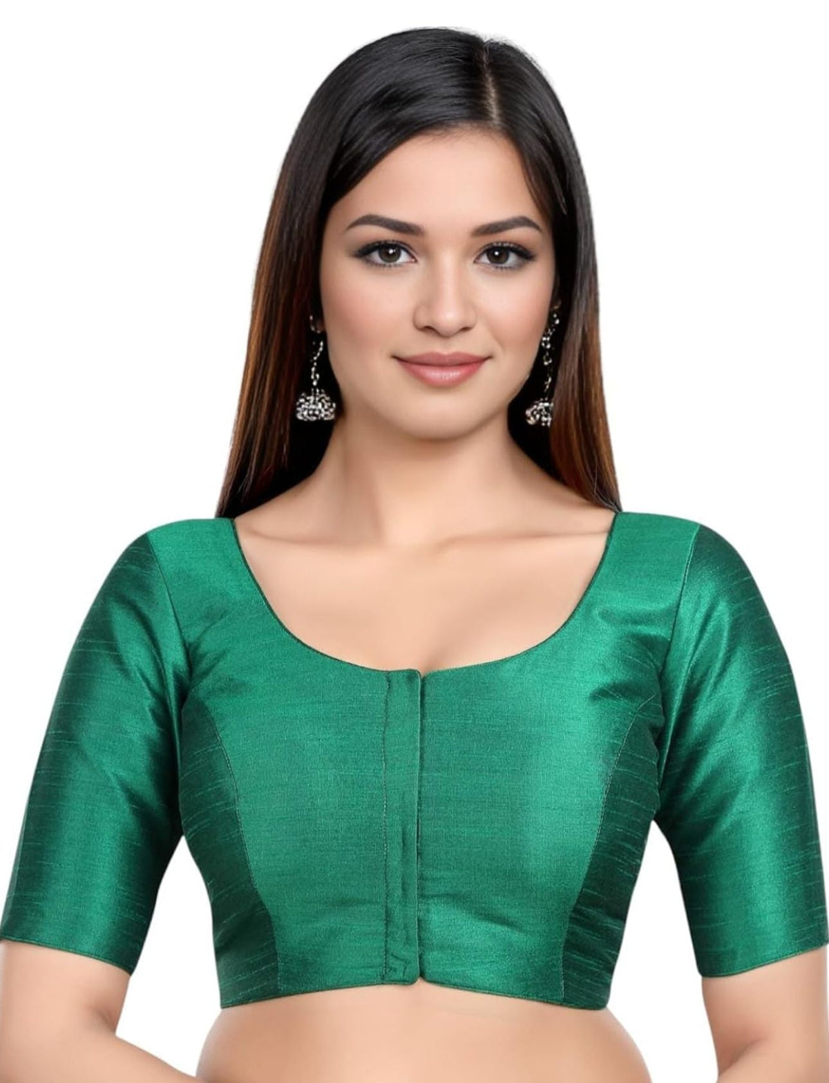 Women Navy Blue Solid Mulbury Silk Readymade Saree Blouse