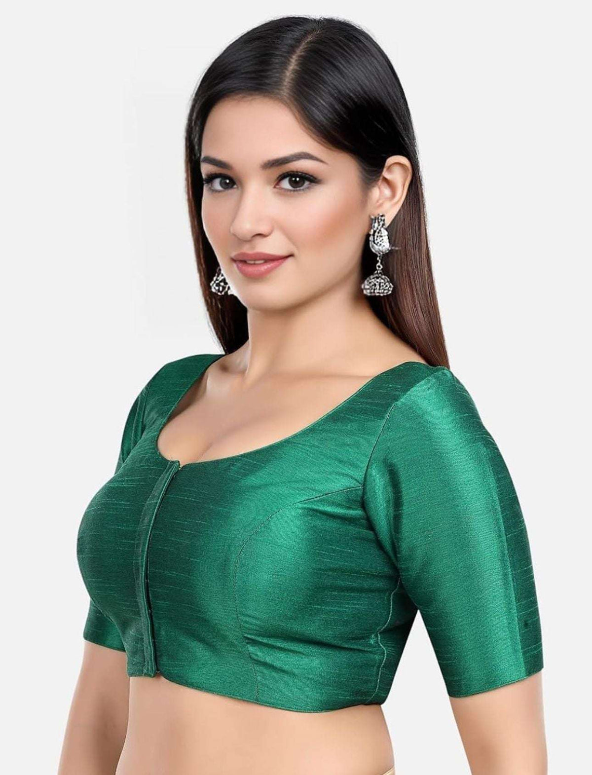 Women Navy Blue Solid Mulbury Silk Readymade Saree Blouse