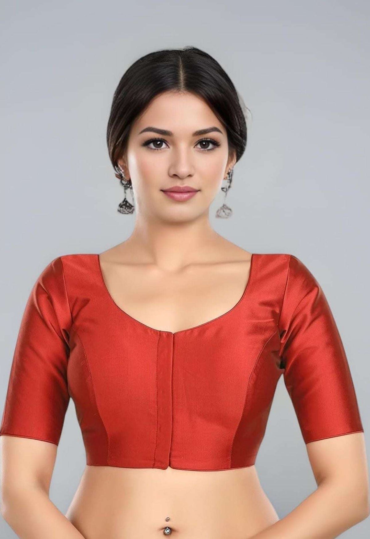Women Navy Blue Solid Mulbury Silk Readymade Saree Blouse