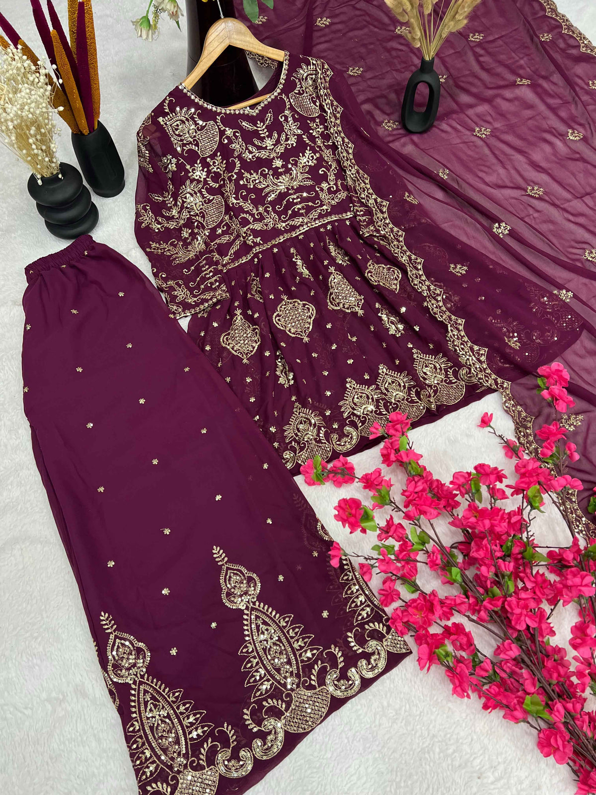 FANCY GEORGETTE EMBROIDERY WORK PLAZO SUIT IN MUNICH