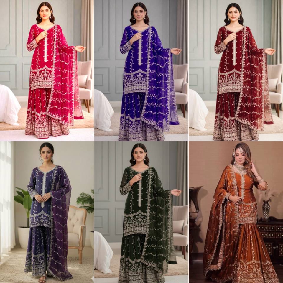Silk And Heavy Embroidery Sequence Work Top-Bottom And Dupatta Set in Germany