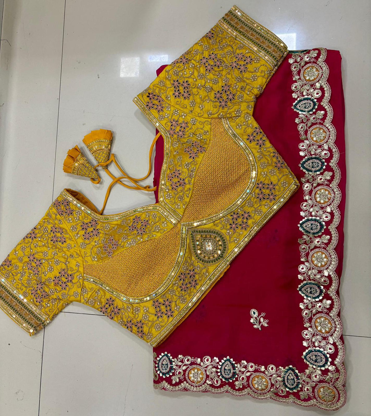 SOFT CHINON SILK WITH HEAVY SEQUENCE MULTI WORK SAREE WITH STITCHED BLOUSE  IN BERLIN