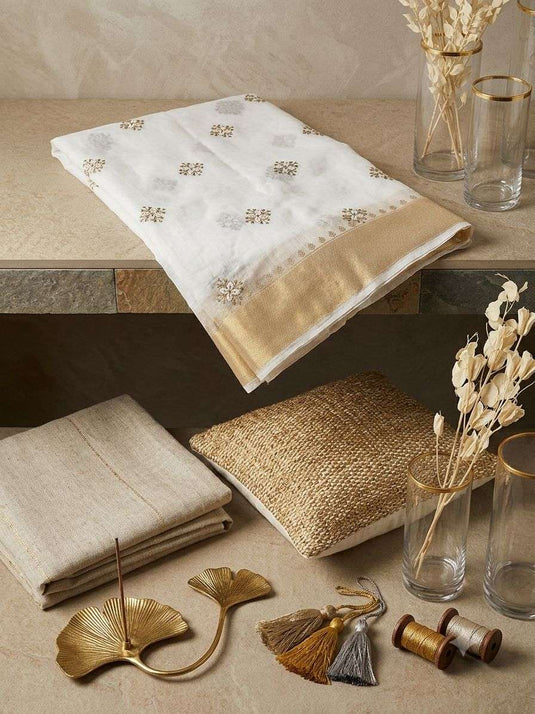 Elegant Ivory Cotton Saree with Gold Zari Border in Germany