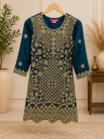 Teal Blue Georgette Embroidered Sharara Suit Set in Berlin