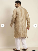 Men's Jacquard Silk Beige & Gold Kurta with Pyjama in Berlin