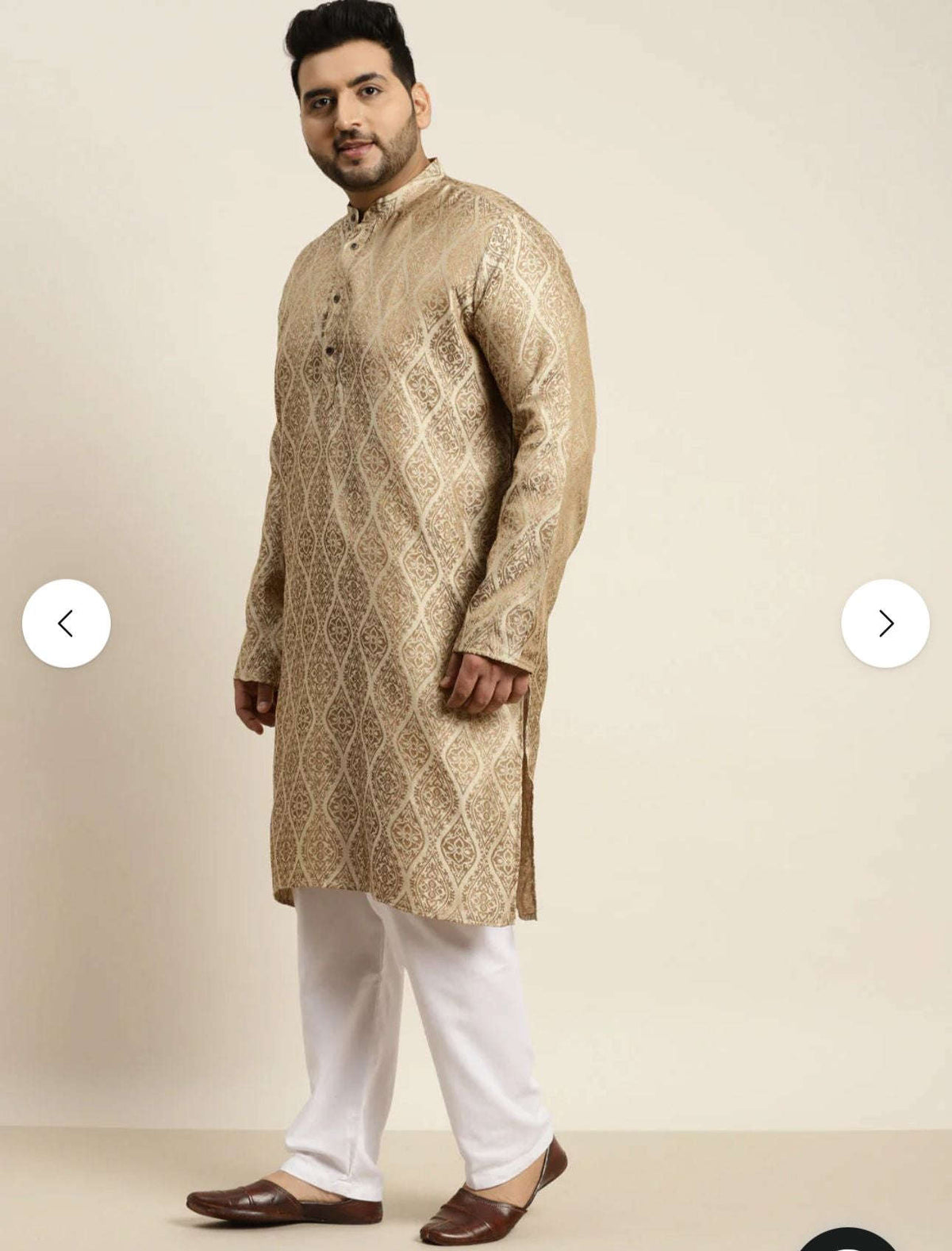 Men's Jacquard Silk Beige & Gold Kurta with Pyjama in Berlin