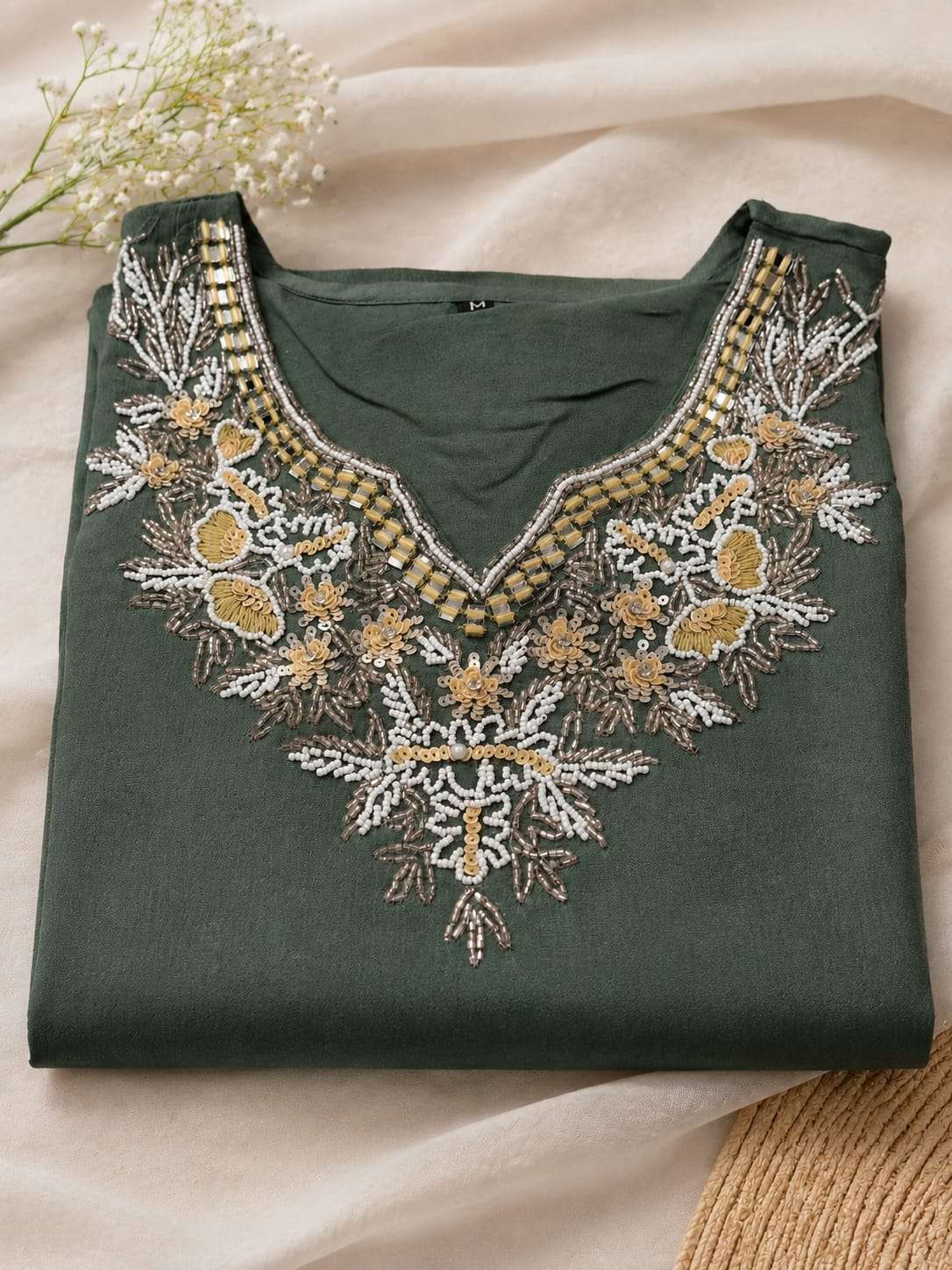 Deep Bottle Green Silk-Blend Embroidered Kurta Palazzo Set with Dupatta in Germany Namma Markt