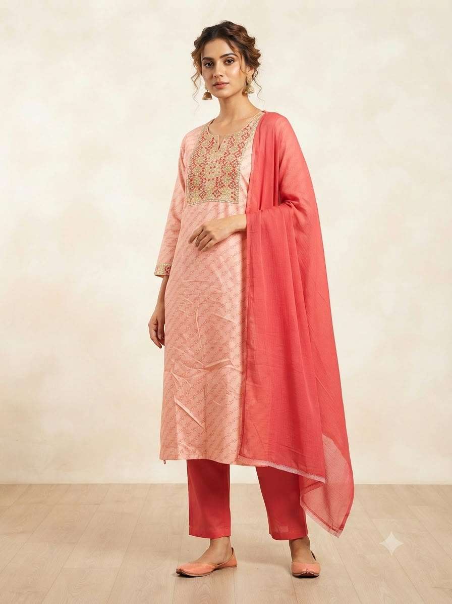 Ethnic Motifs Embroidered Straight Kurta Set with Pants & Dupatta in Germany