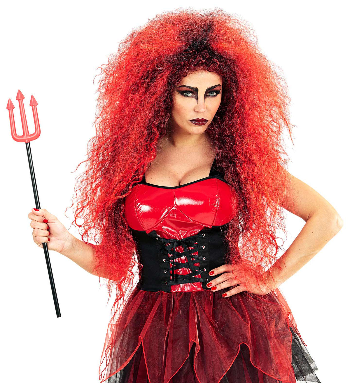 Halloween Perücke Damen "Teufel-Hexe Riesenfrise" | Rot