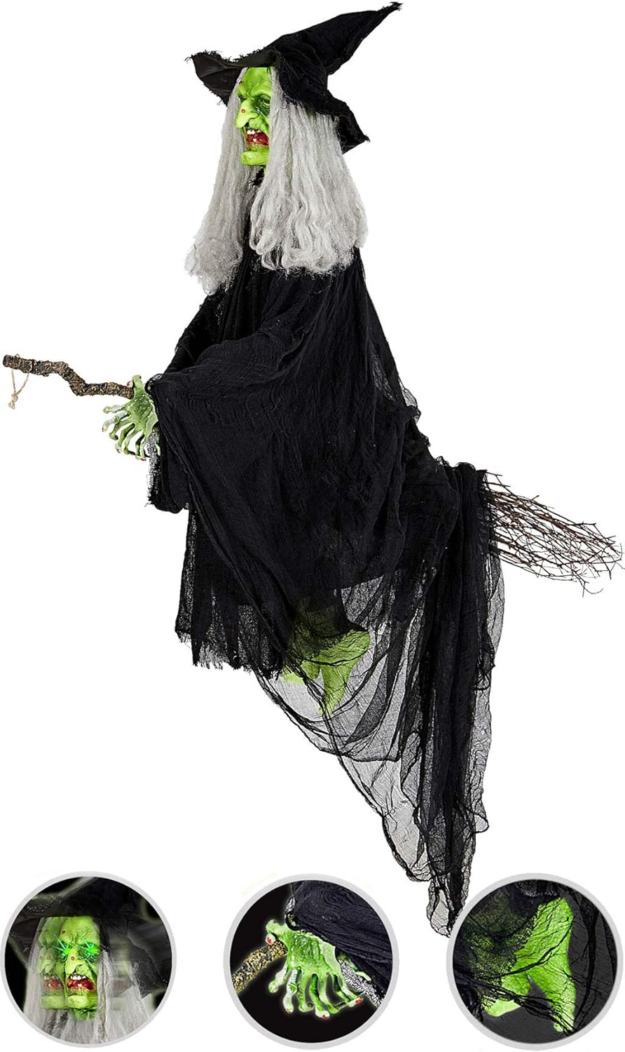 Fliegende Hexe mit Besen 155 cm | Animierte Halloweenfigur