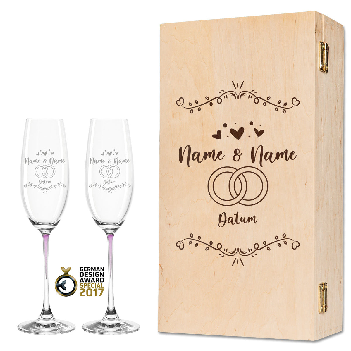 Stölzle Lausitz Sektgläser La Perla im exklusiven "Wedding Ornaments" Design als Set mit Holzkiste
