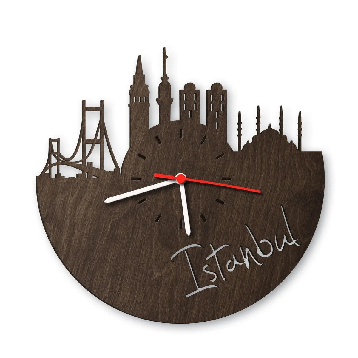 Wanduhr aus Holz Skyline Istanbul