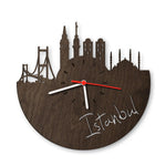 Wanduhr aus Holz Skyline Istanbul