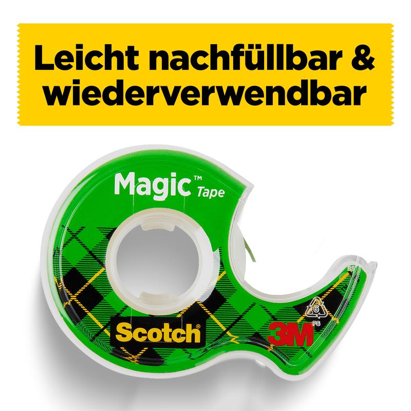 Scotch® Magic™ Unsichtbares Klebeband, 3 Rollen, 19 mm x 25 m + 1 Handabroller GRATIS | Packung (1 Stück)