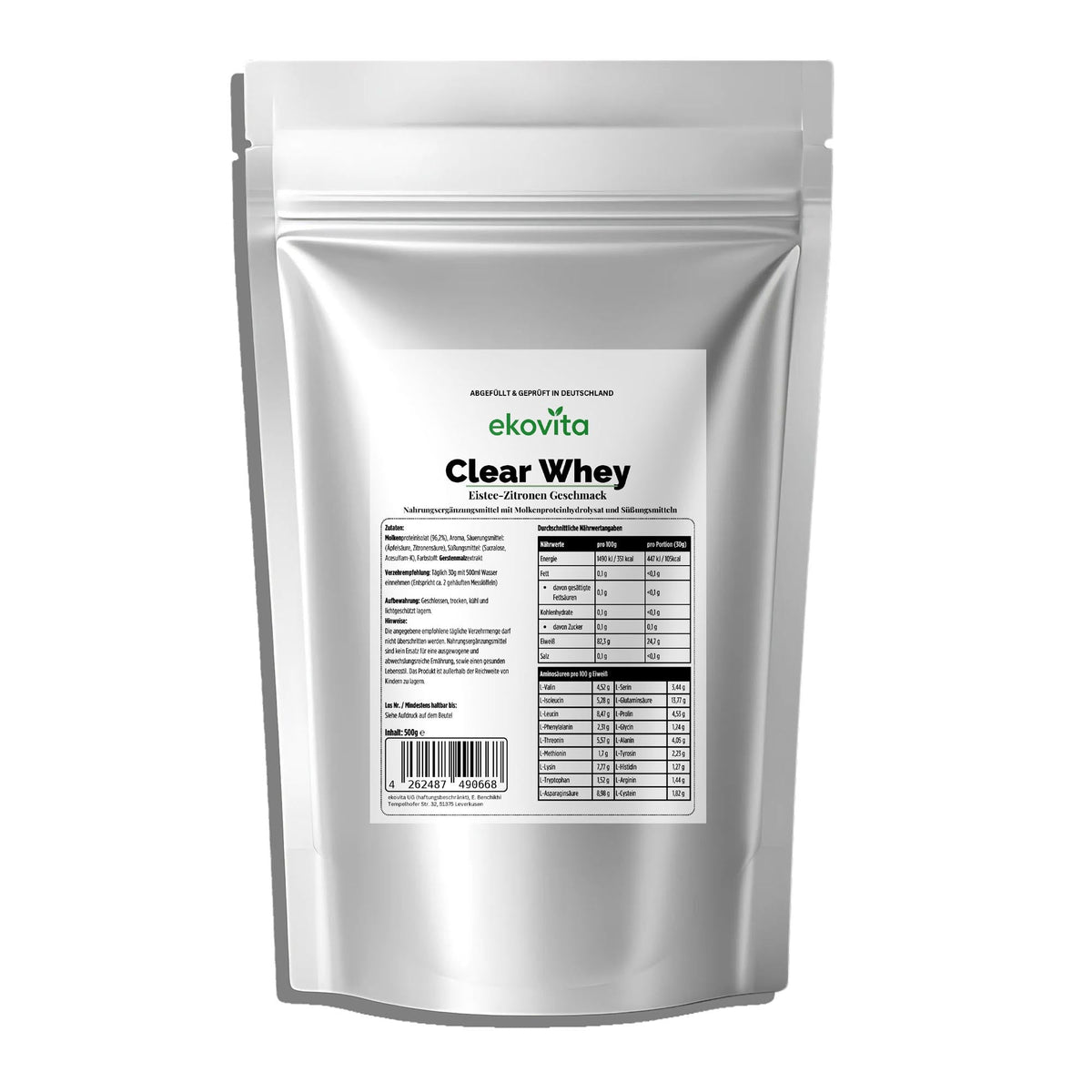 ekovita Clear Whey Protein Eistee Zitrone - 500g Premium