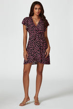 Floral Print Wrap Top Dress In Black