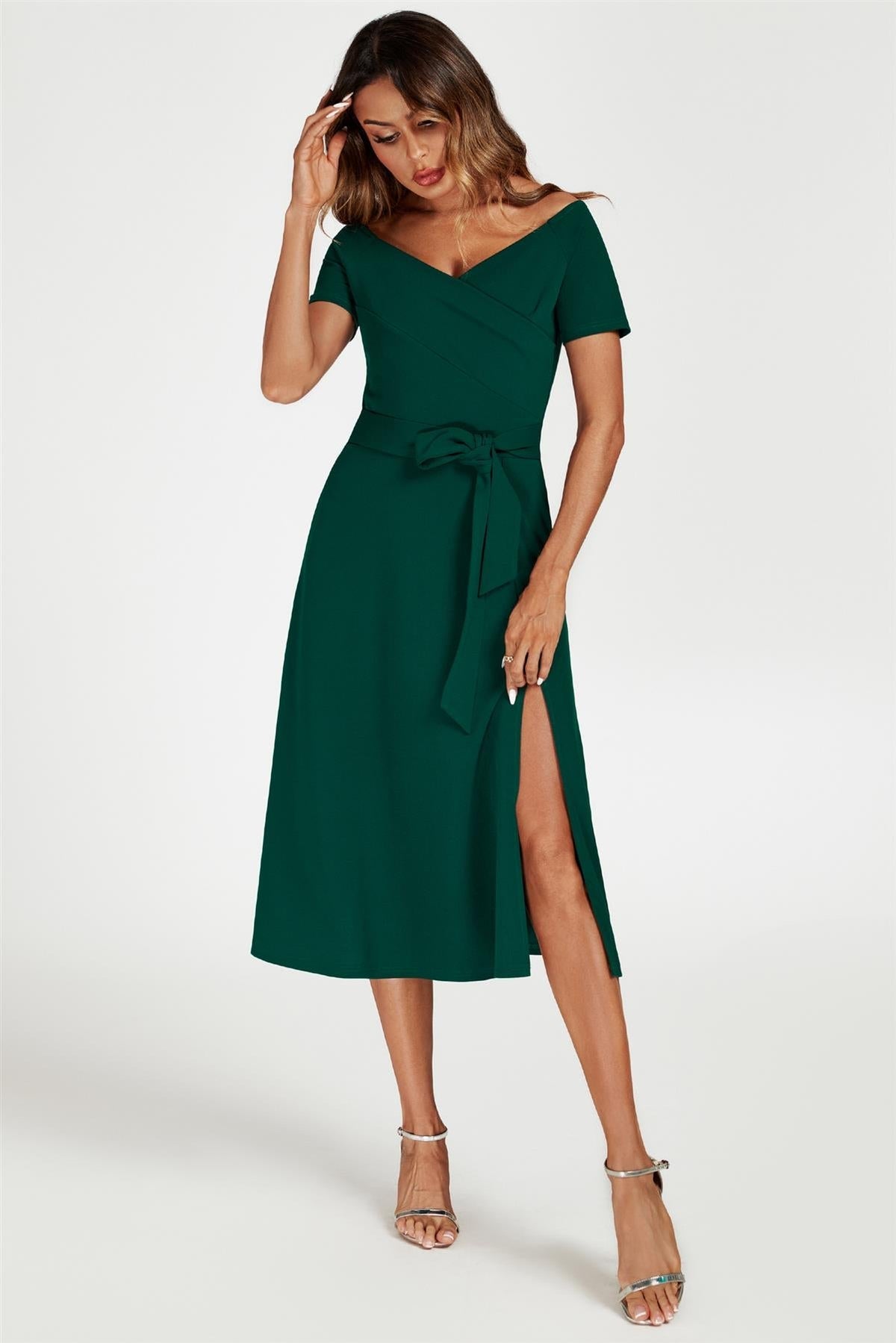 Bardot Midi Dress In Green