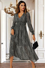Leopard Print Long Sleeve Maxi Dress In Grey