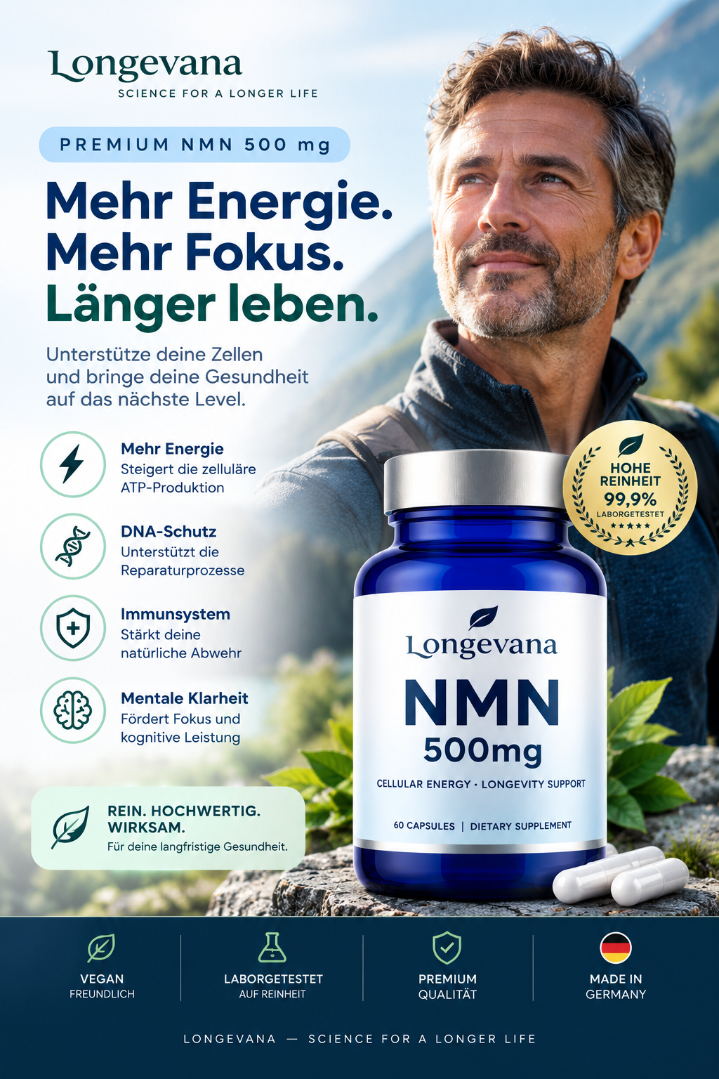 NMN 500mg – Nicotinamide Mononucleotide Capsules | Longevana