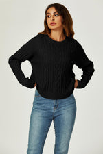 Cable Knit Crew Neck Jumper In Black