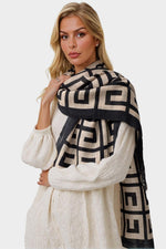 Geo Print Scarf In Beige & Black