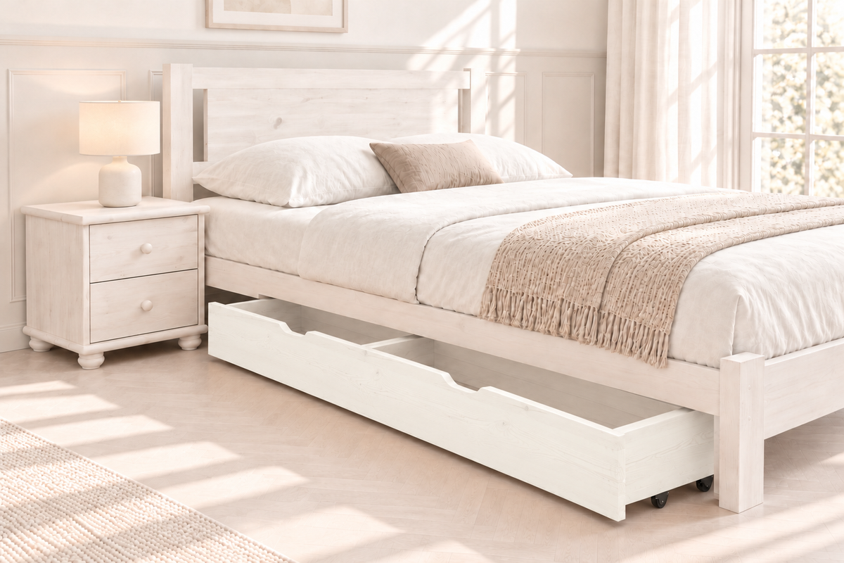 Bettschublade Massivholz | 3/4-Länge | Natürliche Aufbewahrungslösung aus 100% Bio-Bett