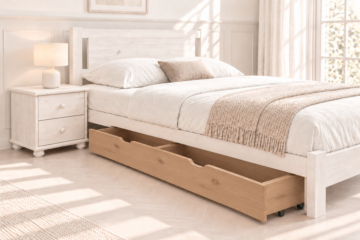 Bettschublade Massivholz | 3/4-Länge | Natürliche Aufbewahrungslösung aus 100% Bio-Bett