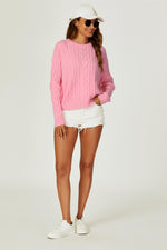 Cable Knit Crew Neck Jumper In Pink
