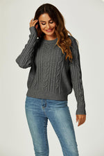 Cable Knit Crew Neck Jumper In Dark Grey
