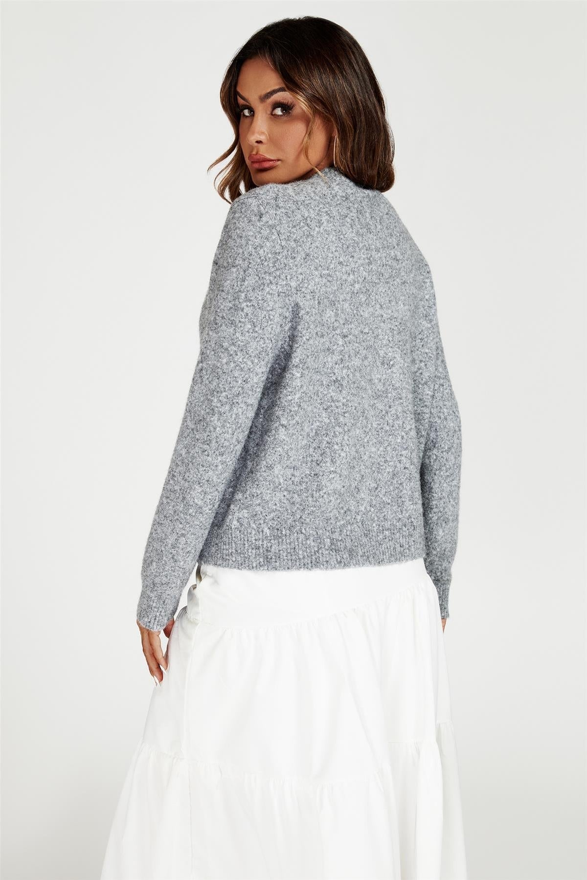 Rainbow Buttons Cardigan In Grey