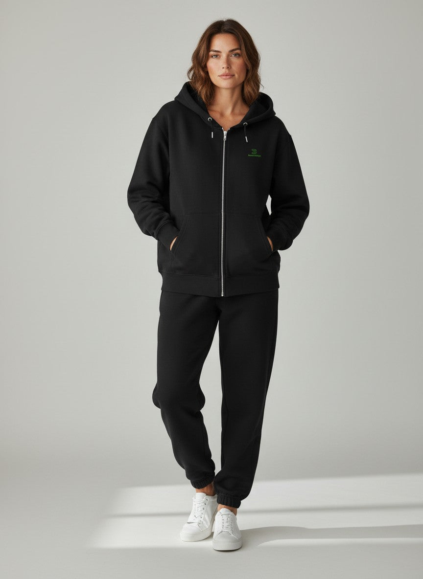 Core Zip Hoodie 350 g/m² – Bio-Baumwolle, grüne Stickerei
