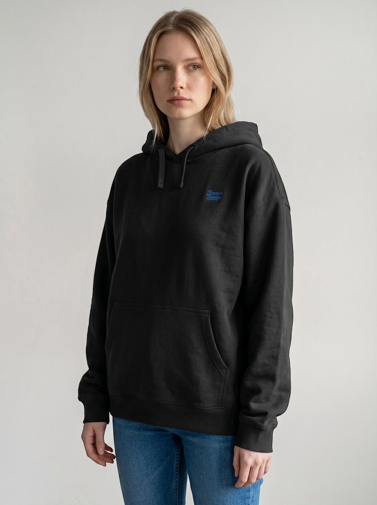 Motion Oversize Hoodie 350 g/m² – Bio-Baumwolle, blaue Stickerei