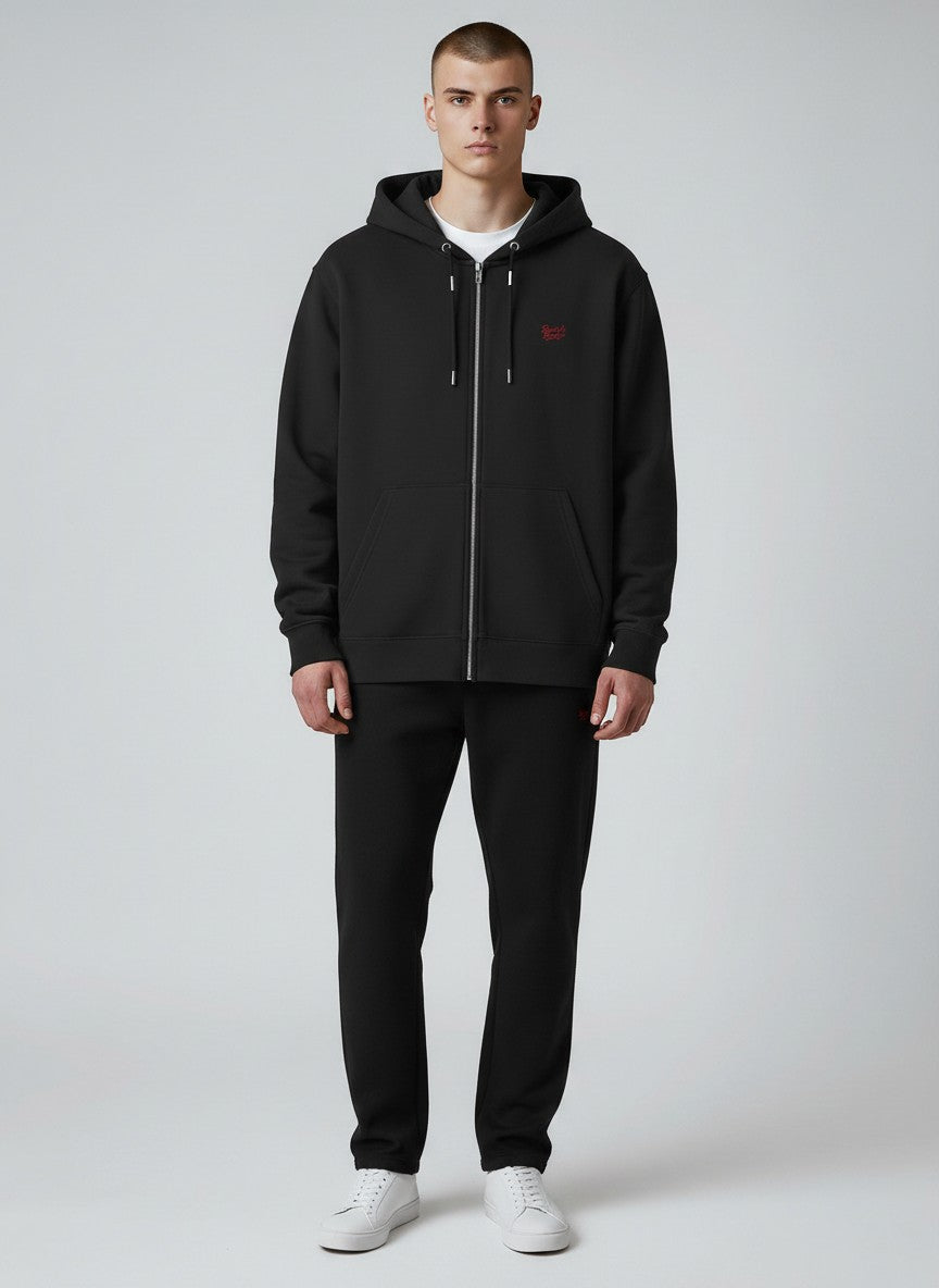 Power Zip Hoodie 350 g/m² – Bio-Baumwolle, rote Stickerei