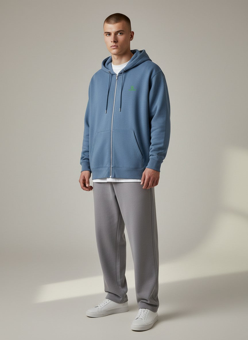 Core Zip Hoodie 350 g/m² – Bio-Baumwolle, grüne Stickerei
