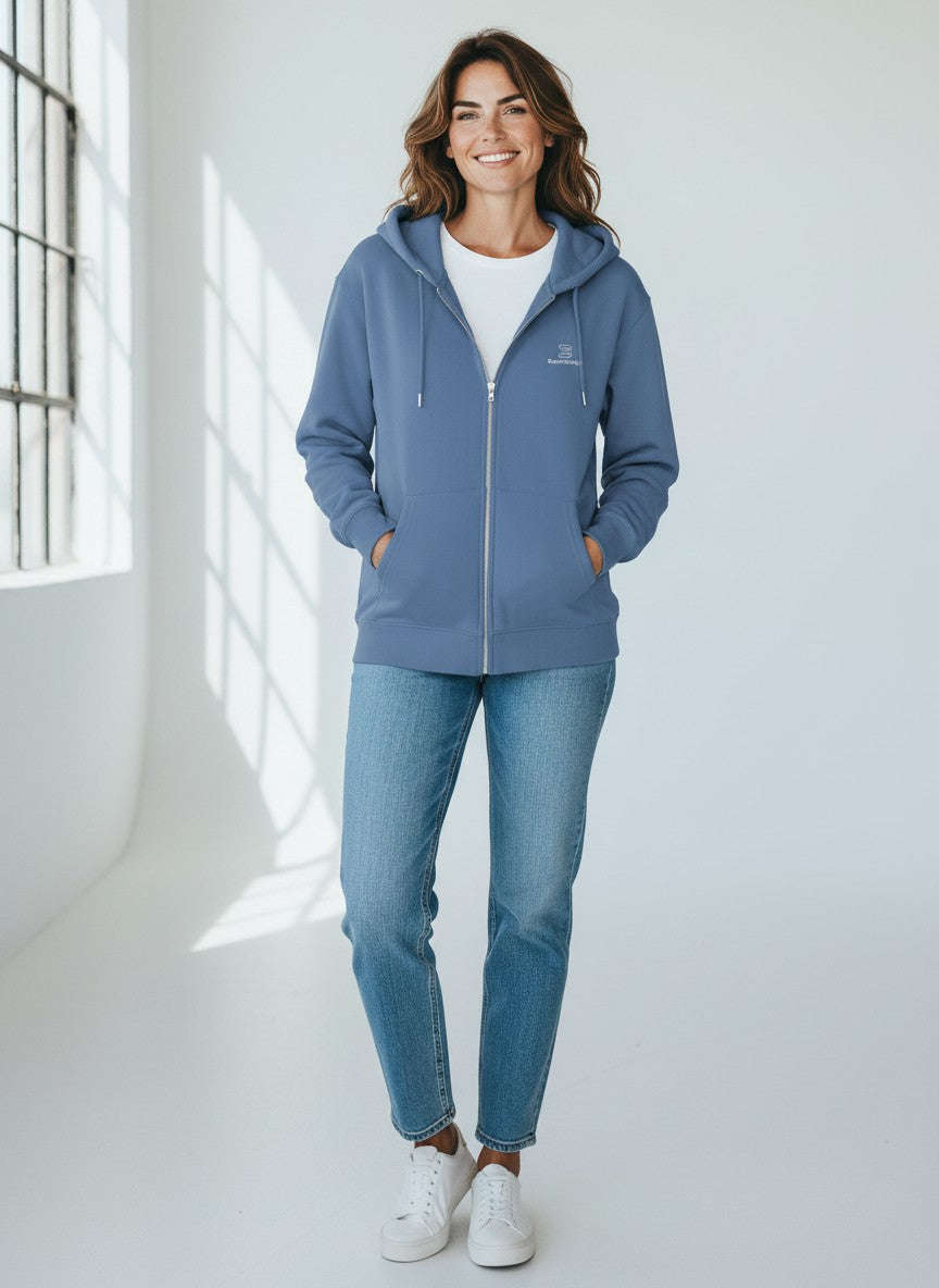 Identity Zip Hoodie 350 g/m² – Bio-Baumwolle, weiße Stickerei