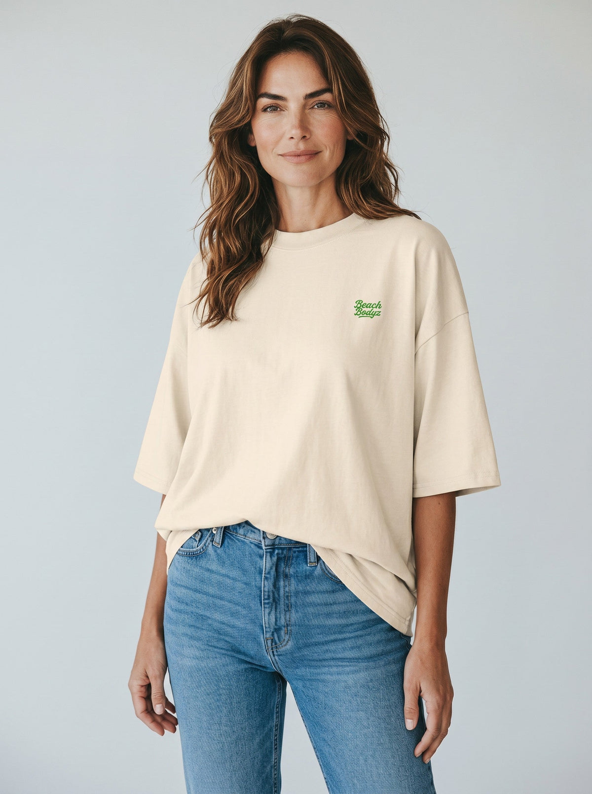 Monster Oversize T-Shirt 200 g/m² – Bio-Baumwolle, grüne Stickerei