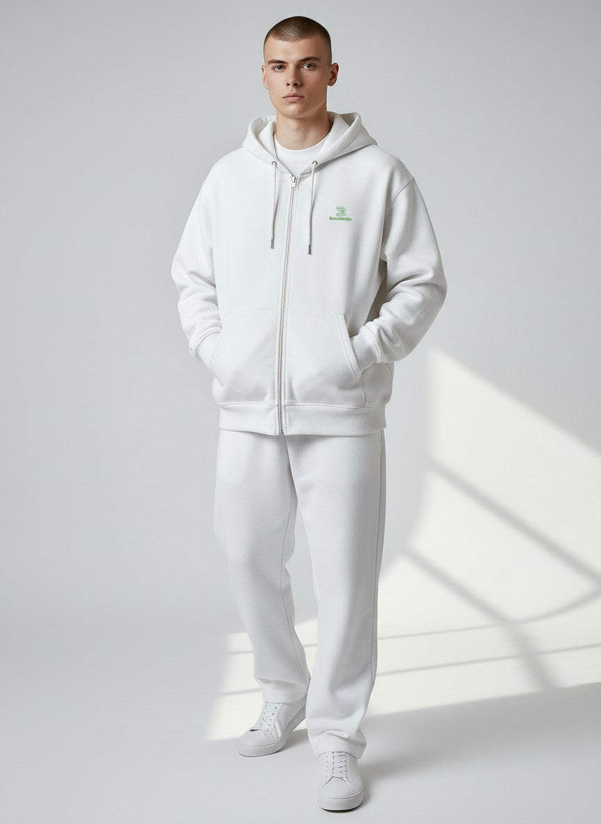 Core Zip Hoodie 350 g/m² – Bio-Baumwolle, grüne Stickerei